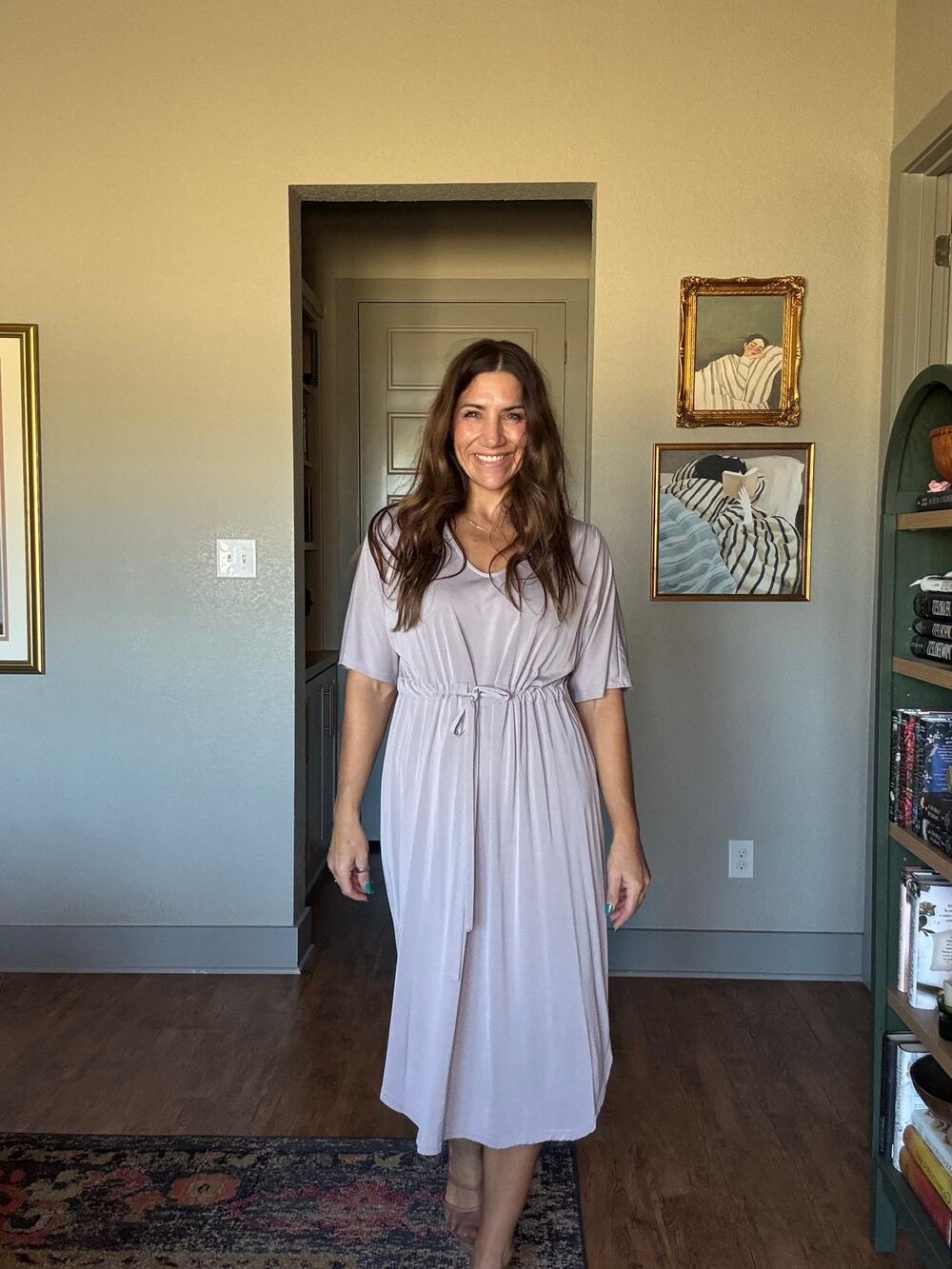 LUSH Lavender Modal Midi Dress Dolman Sleeve Drawstring Waist